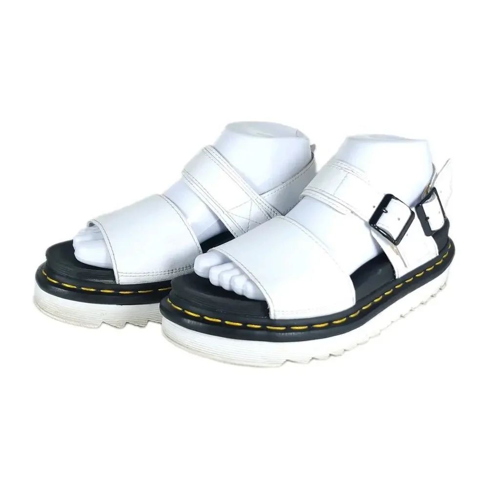 Dr Martens Voss Women's US7 White Hydro Leather Buckle Platform Sandals Shoes